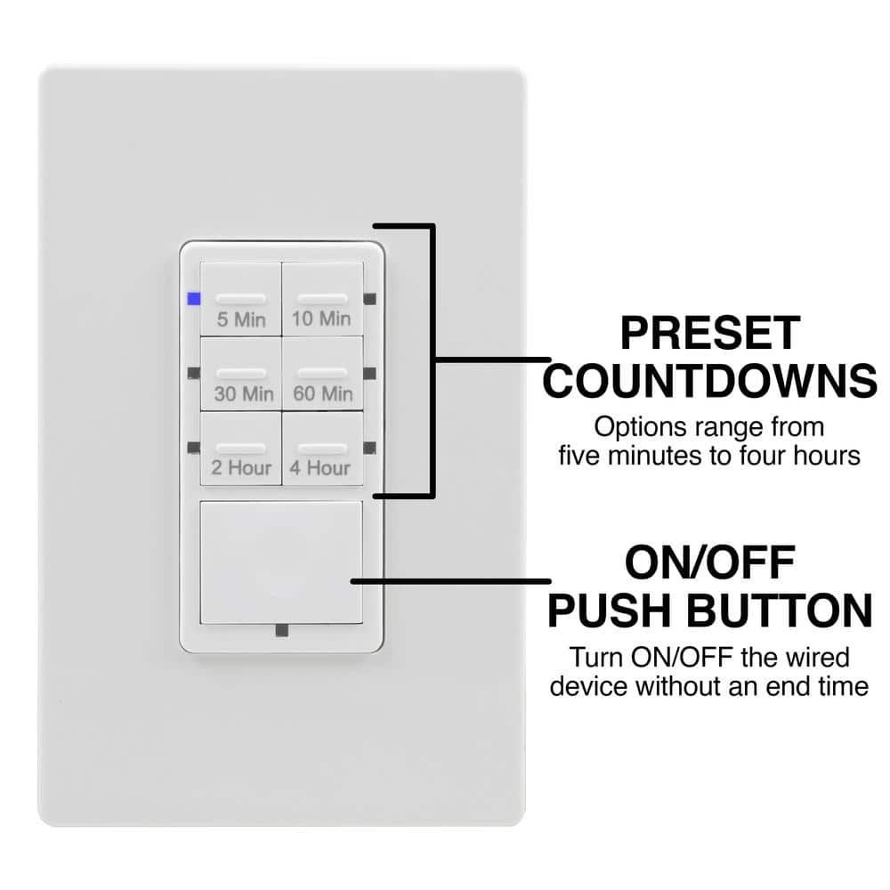 Buy 15 Amp 4 Hour In Wall Push Button Countdown Timer Switch With Screw Terminals White Online 