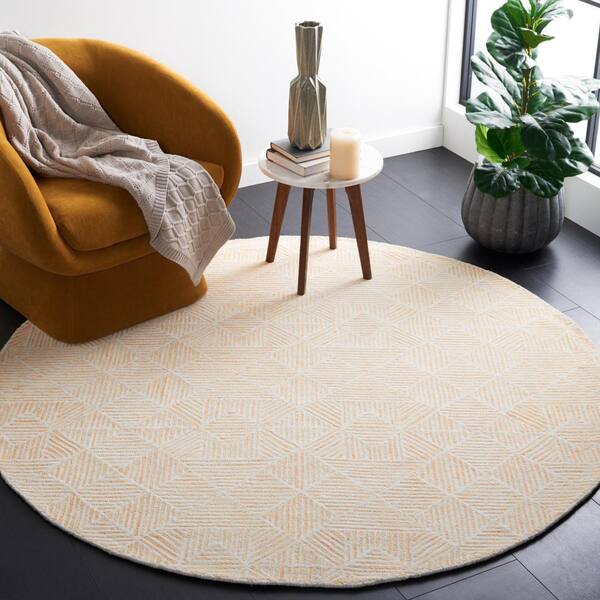 Abstract Gold/Ivory 6 ft. x 6 ft. Diamond Geometric Round Area Rug