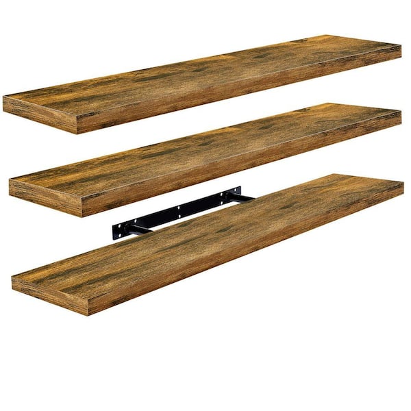 3-Pack Long Floating Shelves for Wall, 35 in. W x 9 in. D Walnut Wood Decorative Wall Shelf, Wall Mounted Home Decor