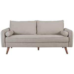 Revive 72 in. Beige Polyester 3-Seater Tuxedo Sofa with Round Arms