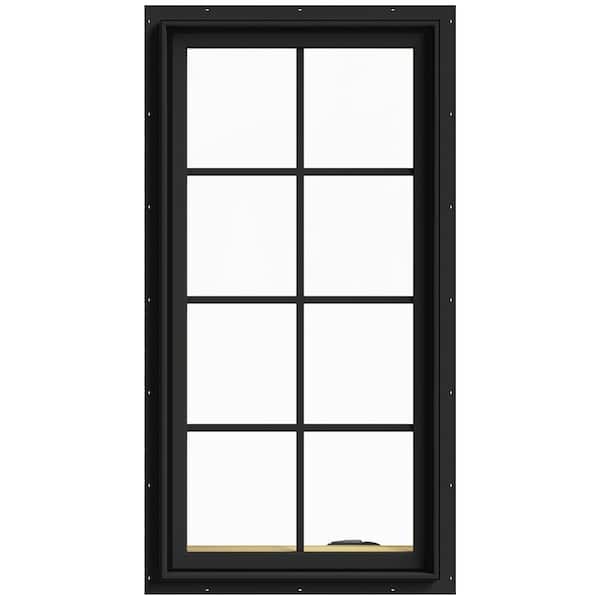 JELD-WEN 24 in. x 48 in. W-2500 Series Bronze Painted Clad Wood Right-Handed Casement Window with Colonial Grids/Grilles