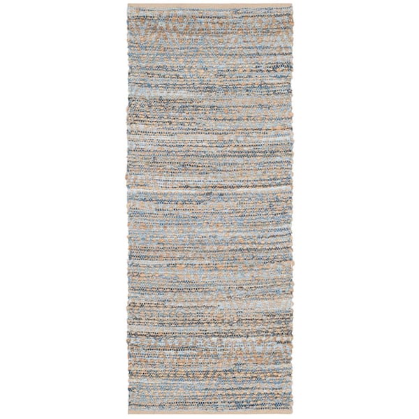 Cape Cod 2 ft. x 16 ft. Natural/Blue Geometric Runner Rug