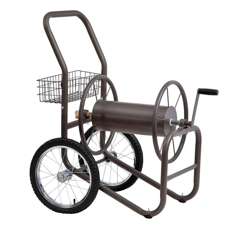 Garden Hose Reel Cart, Water Hose Cart 4 Wheels, Hold 300-feet of 5/8-inch  Hose, Heavy Duty Wheel Cart Powder Coat Finish & Basket, for Garden Yard
