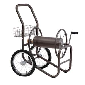 Liberty Garden 2-Wheel Water Hose Reel Cart with Basket, Bronze