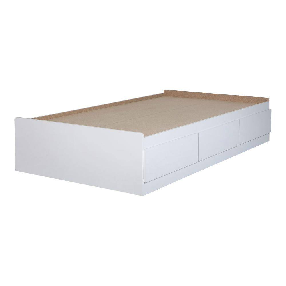 Pure White Twin Captain's Bed with 3 Drawers