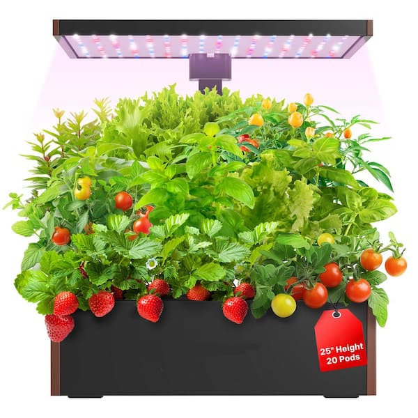 25" Height-Adjustable Indoor Hydroponic Garden Kit with 30W Grow Light, 10L Water Tank, 20 Pods, Built-in Pump