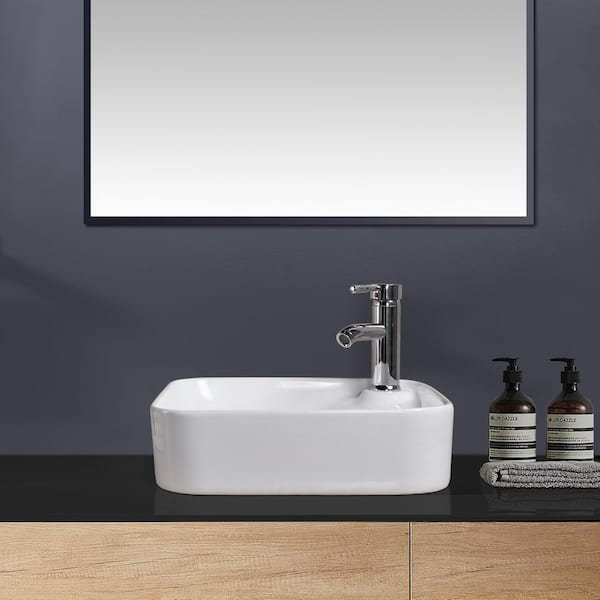 Satico 17 in. White Square Ceramic Bathroom Sink Basin Top Mount Vessel Sink