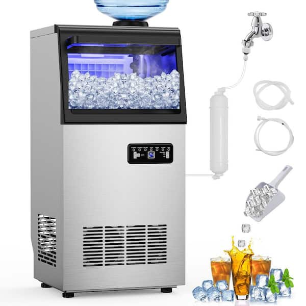 13.78 in. Stainless Steel 160 lb. 24 H Freestanding Commercial Ice Maker Full Size Ice Cubes with 35 lbs. Ice Storage