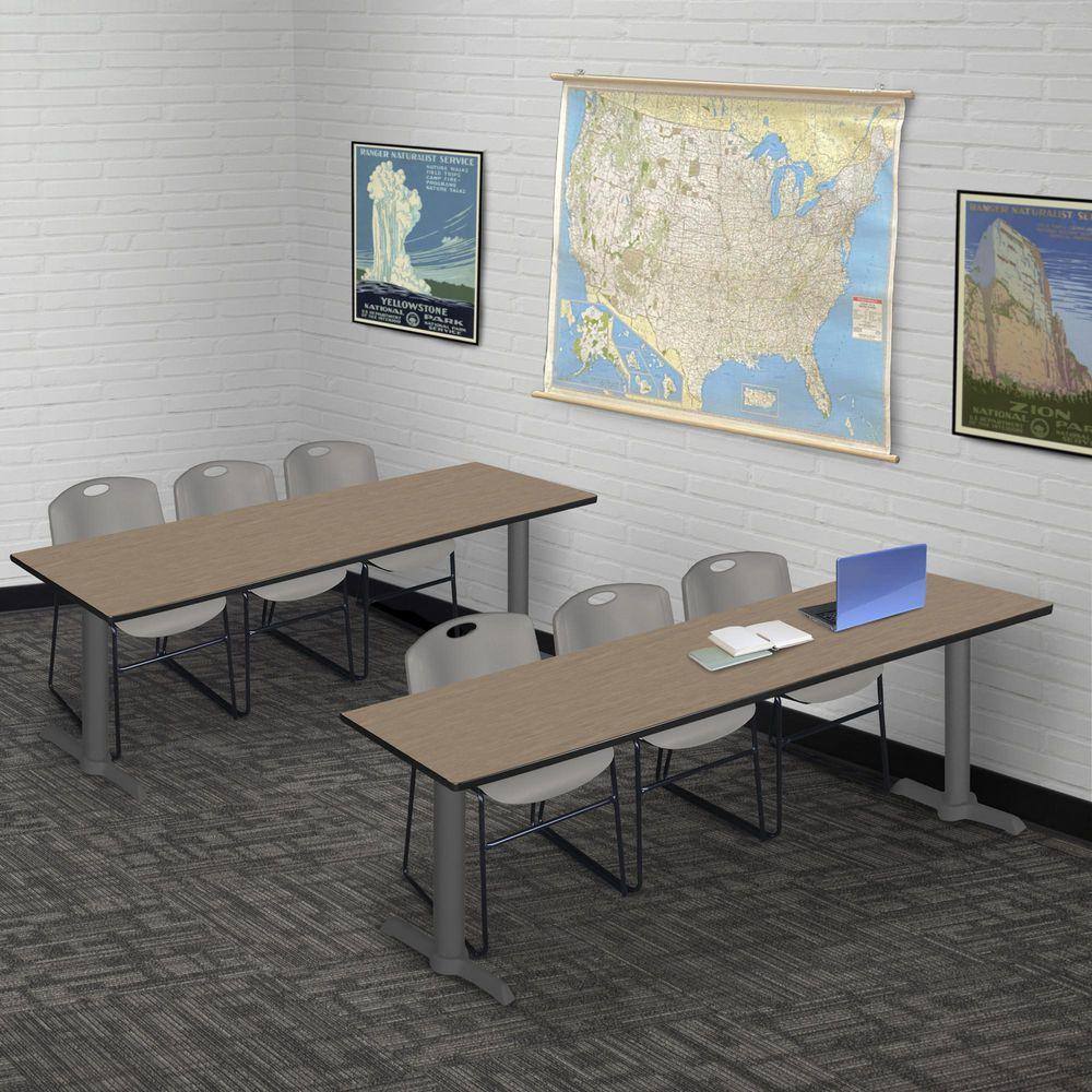 Cain 84 in. x 24 in. Noble Oak Steel T-Base Training Seminar Table Desk with Grey Base