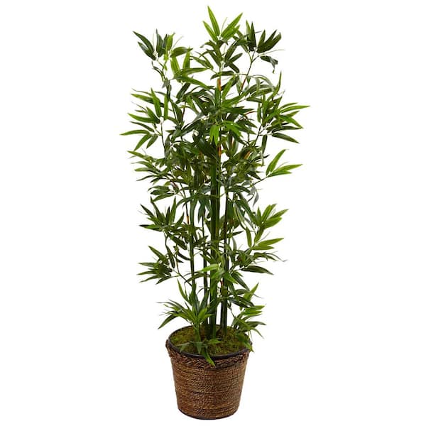 Nearly Natural Indoor 4 ft. Bamboo Artificial Tree in Coiled Rope Planter