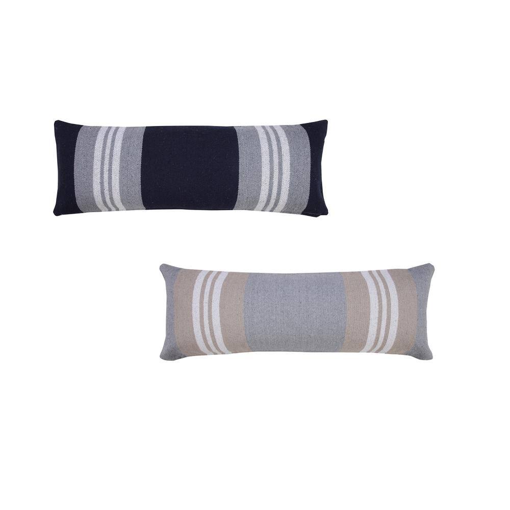Blue and Gray Striped Cotton Lumbar Throw Pillow