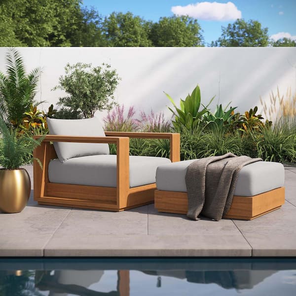 MODWAY Tahoe Outdoor Patio Acacia Wood 2-Piece Armchair and