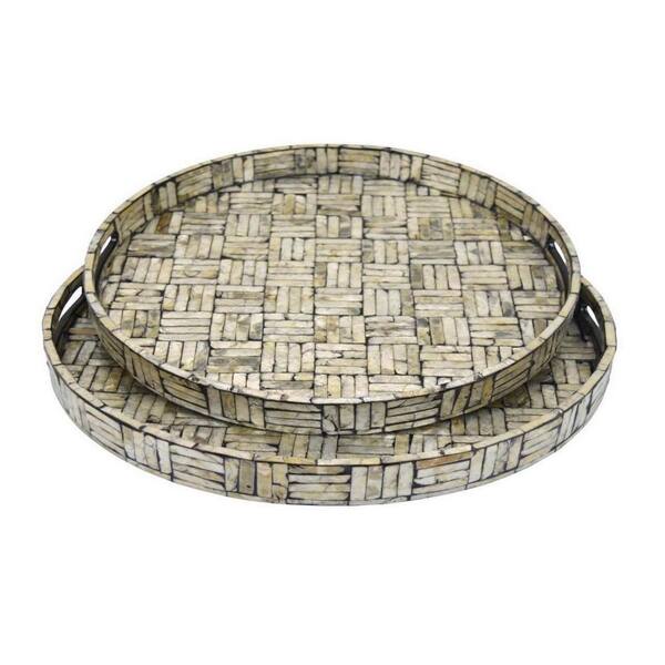 Benjara White Decorative Tray (Set of 2)