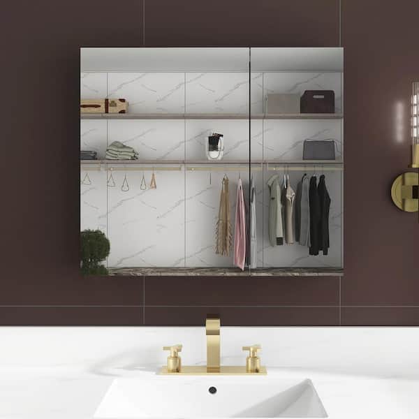 JimsMaison 30 in. W x 26 in. H Medium Rectangular Silver Aluminum Recessed/Surface Mount Medicine Cabinet with Mirror