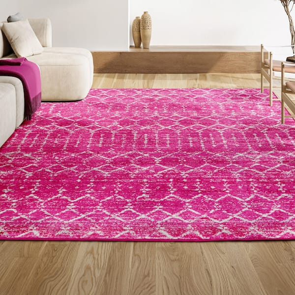 JONATHAN Y Moroccan HYPE Boho Vintage Diamond Fuchsia/Ivory 8 ft