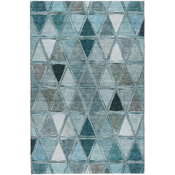 Dream Shag Premium Machine Washable Abstract ADS722 Teal 8 ft. x 10 ft. Area Rug