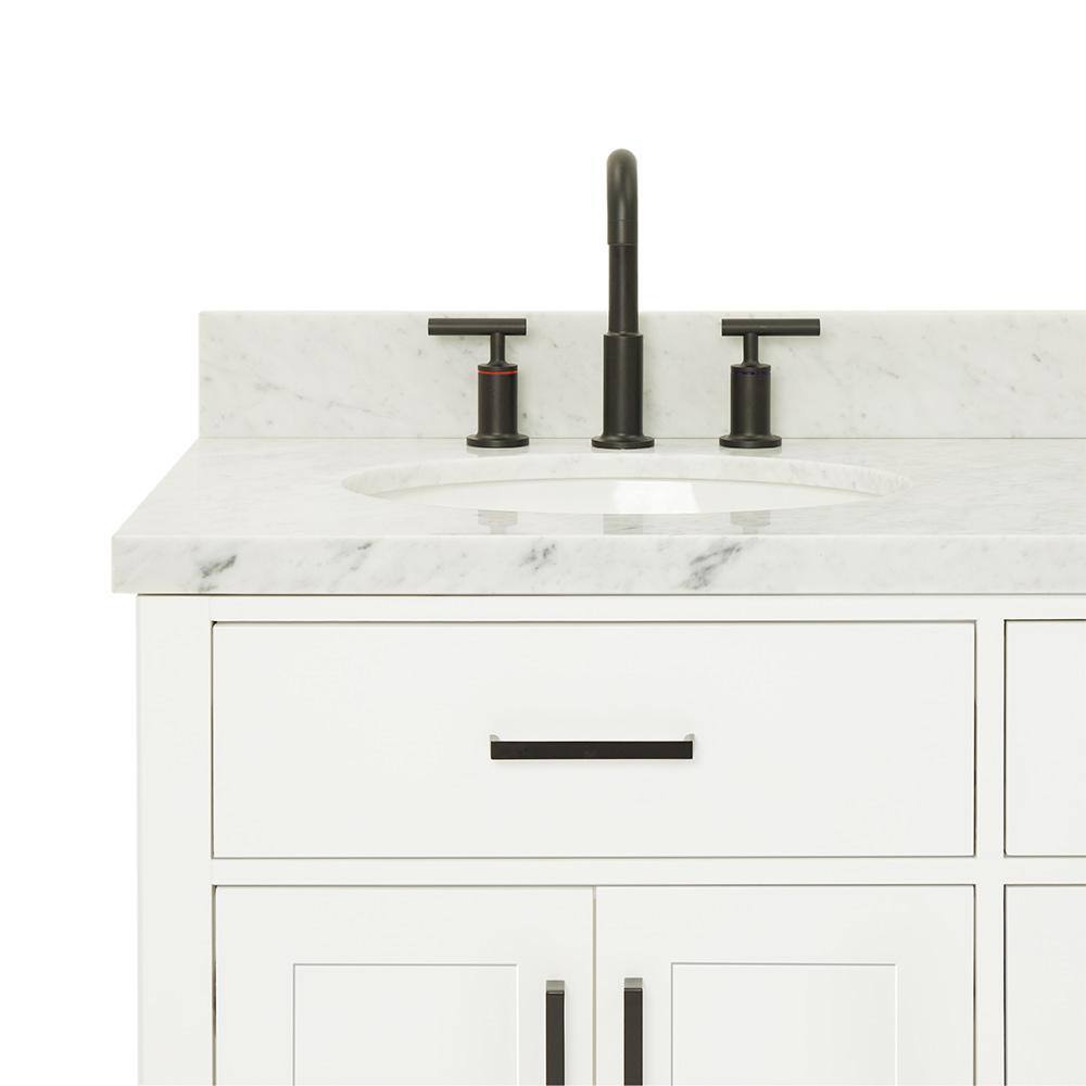 White Marble 61" Freestanding Double Basin Vanity Set