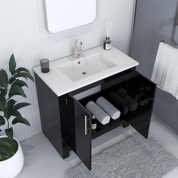 Austin 36 in. W x 20 in. D Bath Vanity in Glossy Black with Acrylic Vanity Top in White with White Basin