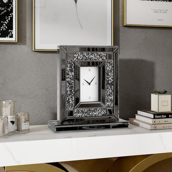 THKSHOUZ Gray Roman Numeral Glass Table Clock