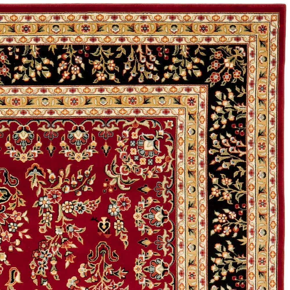 Red and Black Floral Synthetic Tufted Circle Area Rug