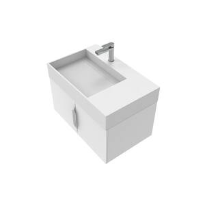 30 in. W x 18.9 in. D x 19.75 in. H Single Left Sink Bath Vanity in White with Brushed Nickel Solid Surface White Top