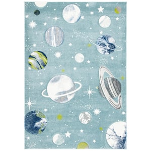 Carousel Kids Teal/Ivory Doormat 3 ft. x 5 ft. Galaxy Area Rug