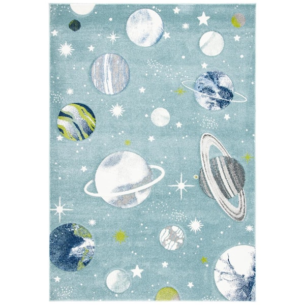 Carousel Kids 9 ft. x 12 ft. Teal/Ivory Galaxy Area Rug
