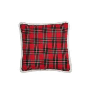 Classic Christmas Check Pillow With Faux Fur Trim, 13.5 in. x 13.5 in.