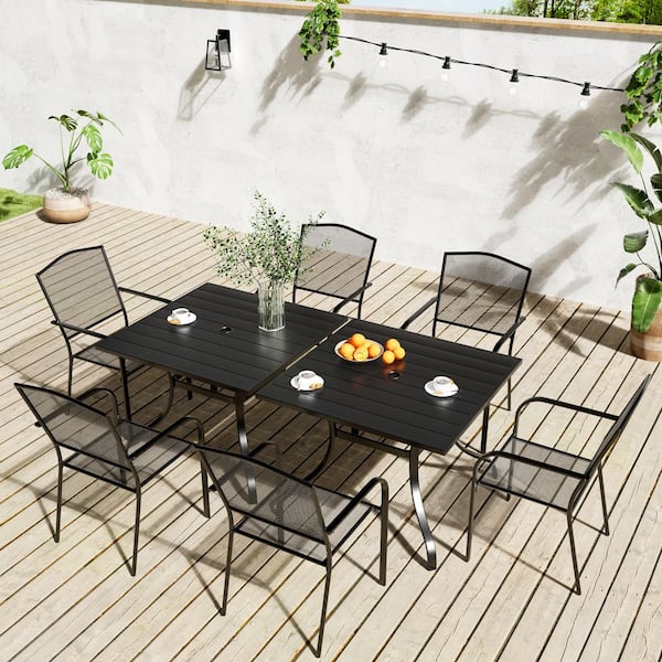 Boyel Living 8-Piece Metal Outdoor Patio Dining Set with Square Table with 1.65 in. Umbrella Hole and Dining Chairs