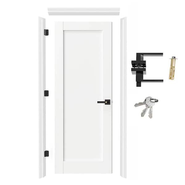 18in. x 80in. 1-Panel Left-Handed Primed Wood Assembly Required Single Interior Door Kit with Quick Assemble Jamb, Lever
