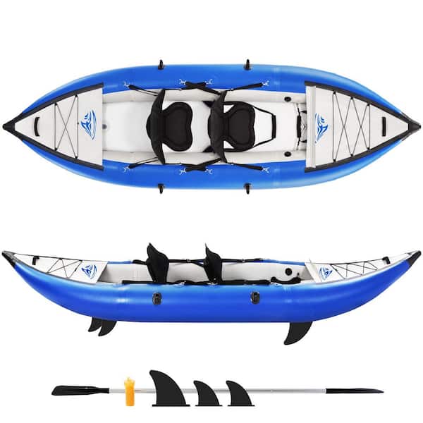 Afoxsos 12 ft. Blue Inflatable Kayak Set with Paddle and Air Pump, Portable Recreational Touring Foldable Tandem 2-Person Kayak