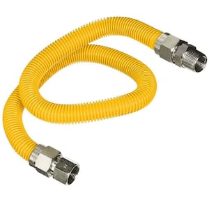 36 in. Flexible Gas Connector Yellow Coated Stainless Steel for Gas Range, Furnace, 1/2 in. Fittings