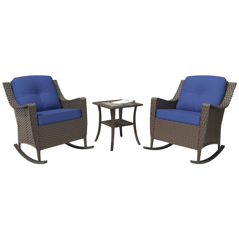 3-Piece Wicker Outdoor Rocking Chat Sets with Blue Cushions and Side Table price history on PriceWatchPro