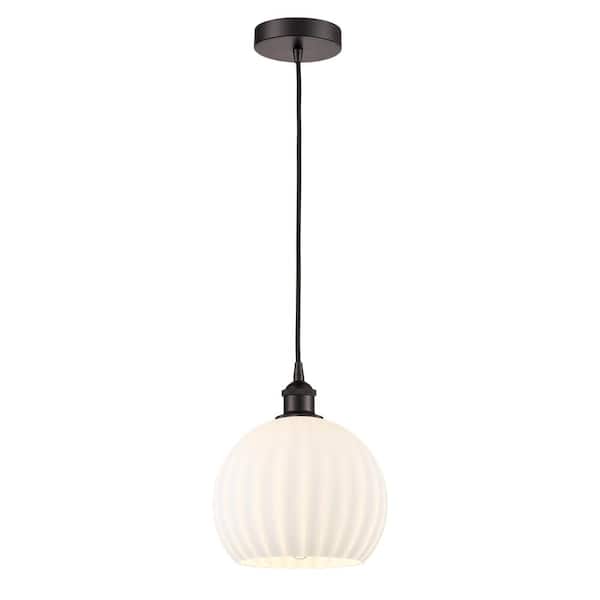 White Venetian 100-Watt 1-Light Oil Rubbed Bronze Standard Mini Pendant Light with Painted Glass Shade