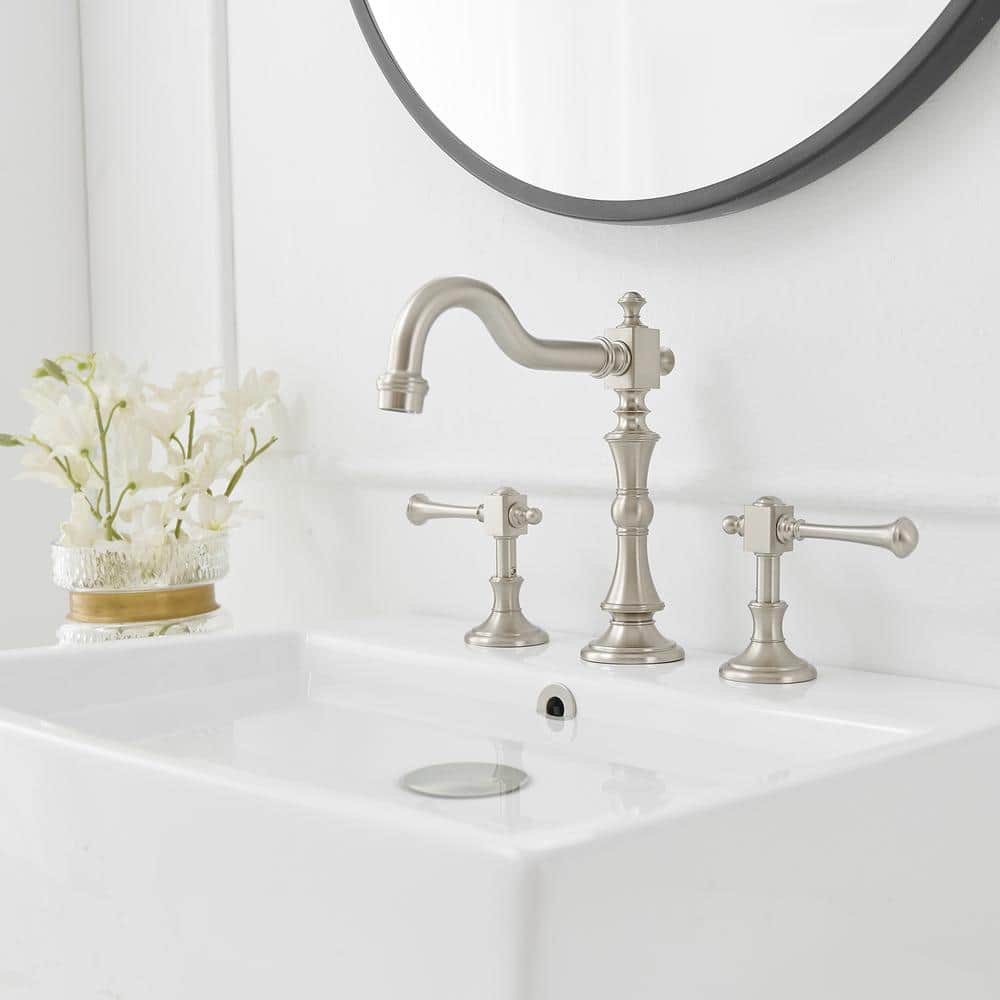 Brushed Nickel Double Handle High-Arc Bathroom Faucet