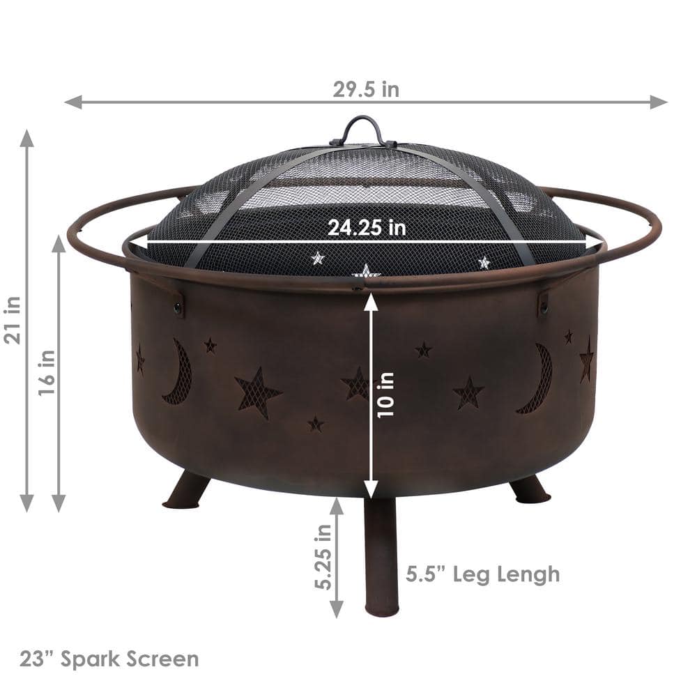 Bronze 30" Round Wood-Burning Steel Fire Pit with Cooking Grate