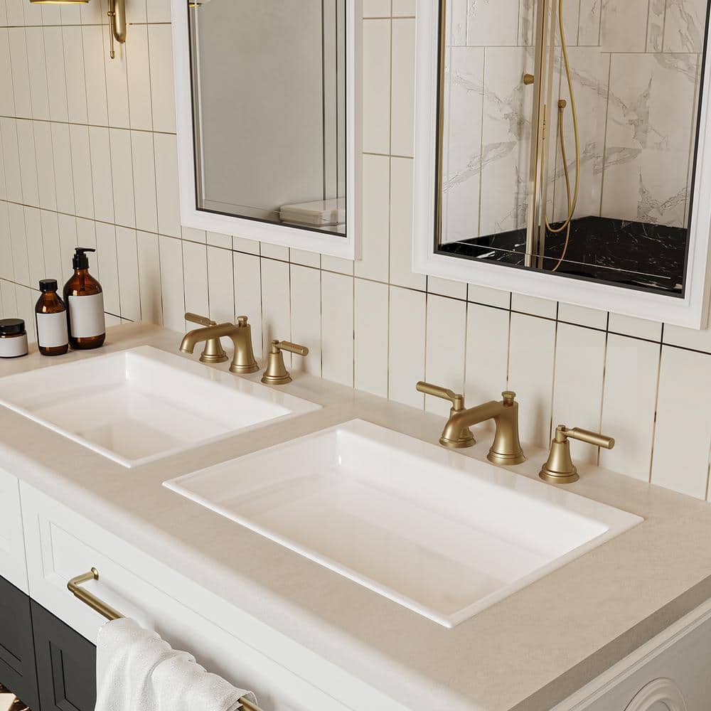 Brushed Gold Widespread 2-Handle Bathroom Faucet with Drain Assembly