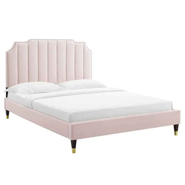 MODWAY Colette Pink Performance Velvet Frame Full Platform Bed