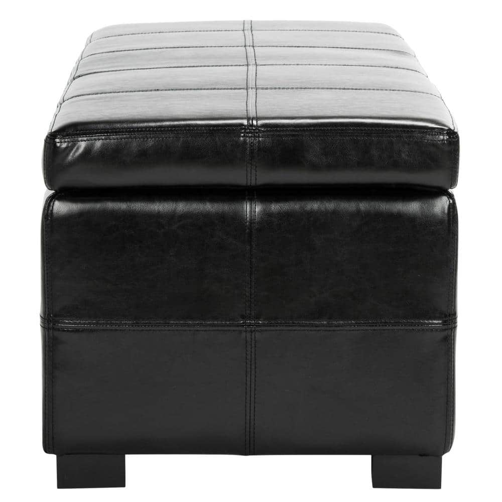 Madison Large Black Leather Storage Bench with Hardwood Frame