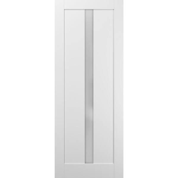 Sartodoors 18 in. x 80 in. Single Panel No Bore Solid MDF 1/4 Lite Frosted Glass White Finished Pine Wood Interior Door Slab