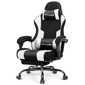 Fabric Gaming Chair with Footrest and Lumbar Support Computer Chair with 360°- Swivel Seat, Black and Light Gray
