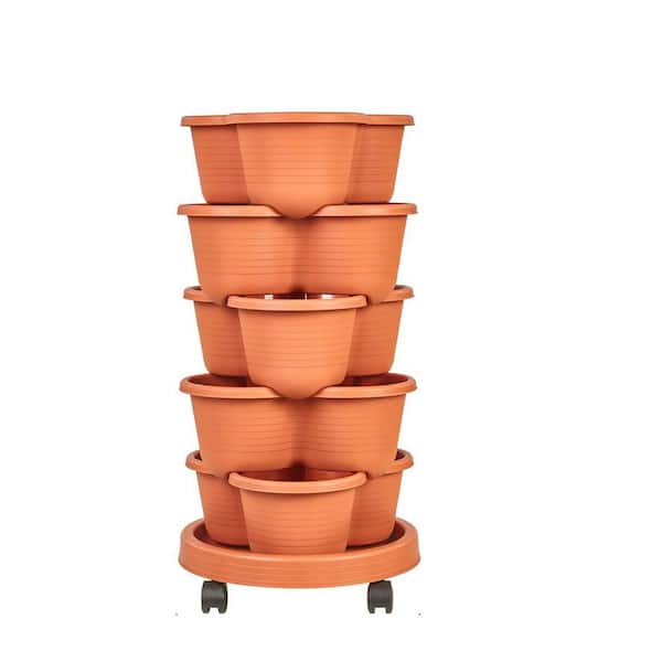 25.4 in, x 13 in. Red Plastic 5-Tier Vertical Garden Planter