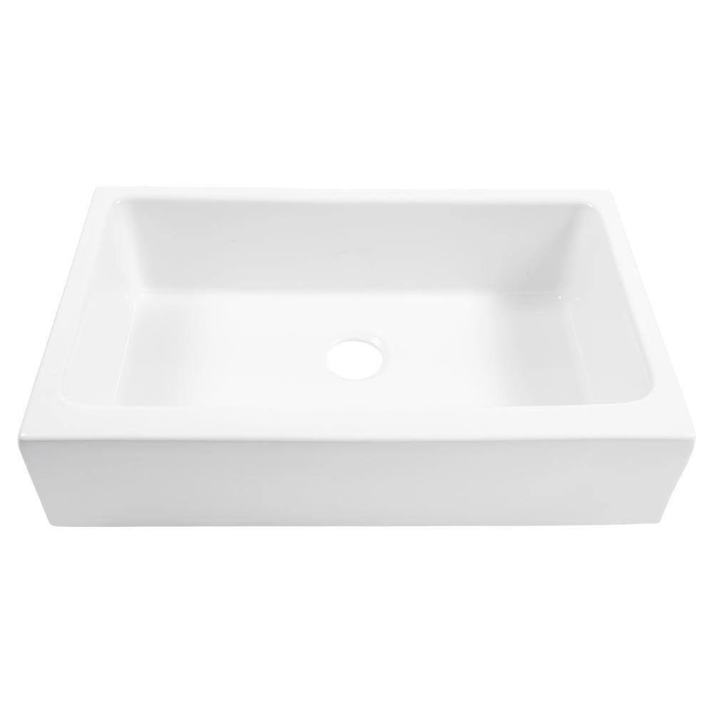 Grace White Fireclay Farmhouse Apron Kitchen Sink with Black Faucet