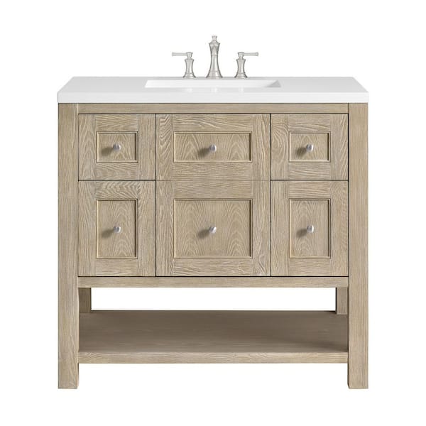 James Martin Vanities Breckenridge 36.0 in. W x 23.5 in. D x 34.18 in. H Single Bathroom Vanity Whitewashed Oak and White Zeus Quartz Top