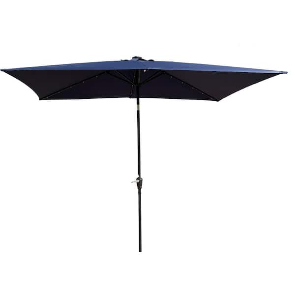 Mondawe 10 ft. Aluminum Patio Market Umbrella Solar LED Rectangular Umbrella with Crank and Push Button Tilt in Navy Blue