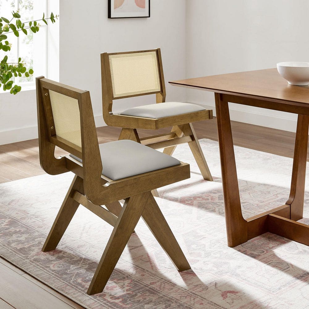 Weathered Oak Stone Side Chair with Cane Back and Faux Leather Seat