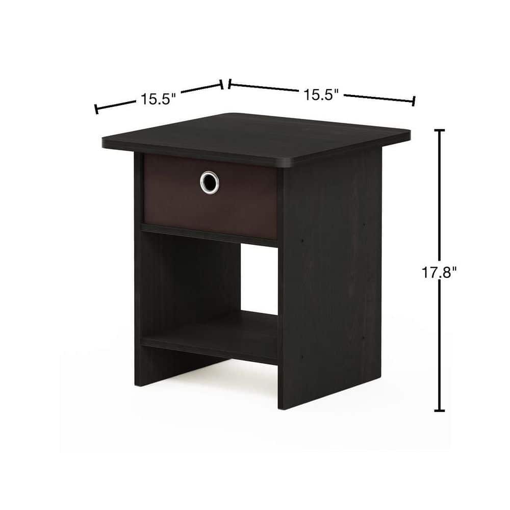 Espresso Brown Rectangular Wood End Table with Drawer