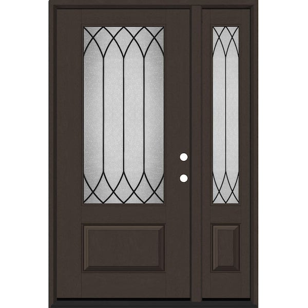 Steves & Sons Regency 51 in. x 80 in. 3/4 Lite Spire Decorative Glass LHIS Hickory Mahogany Fiberglass Prehung Front Door 12 in. SL