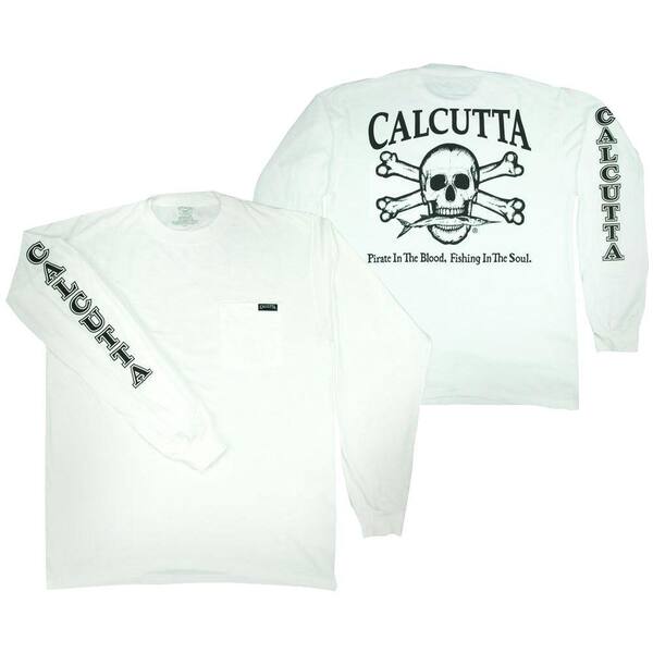 Calcutta Adult Large Original Logo Long Sleeved Front Pocket T-Shirt in White
