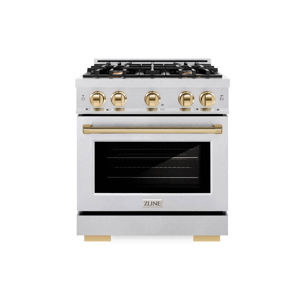 Autograph 30 in. Select Dual Fuel Range with 4 Burners and Convection Oven in Satin Steel with Polished Gold Accents price history on PriceWatchPro